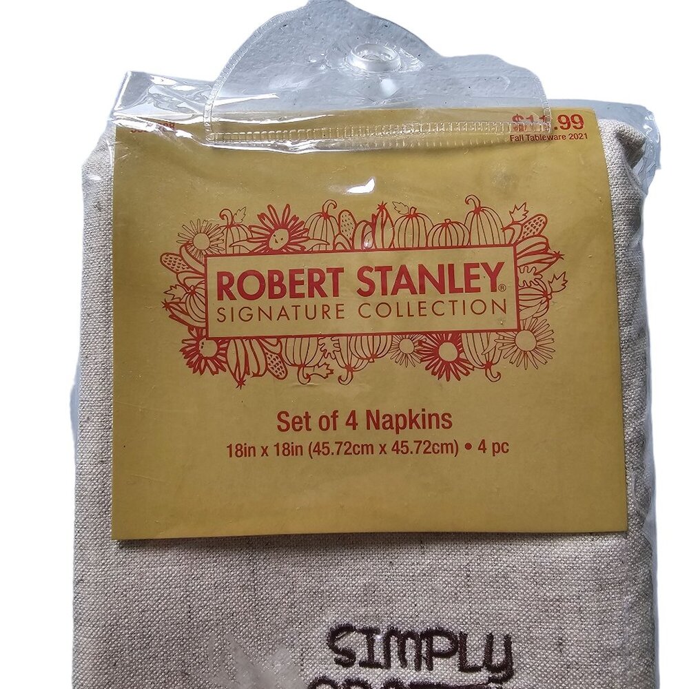 NWT Robert Stanley 4 Napkins Thankful Set Linen Blend - Picture 6 of 6